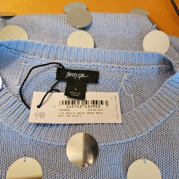 Nasty Gal Disc Sequin Split Sheer Knit Maxi Top Size L NWT - Picture 10 of 11